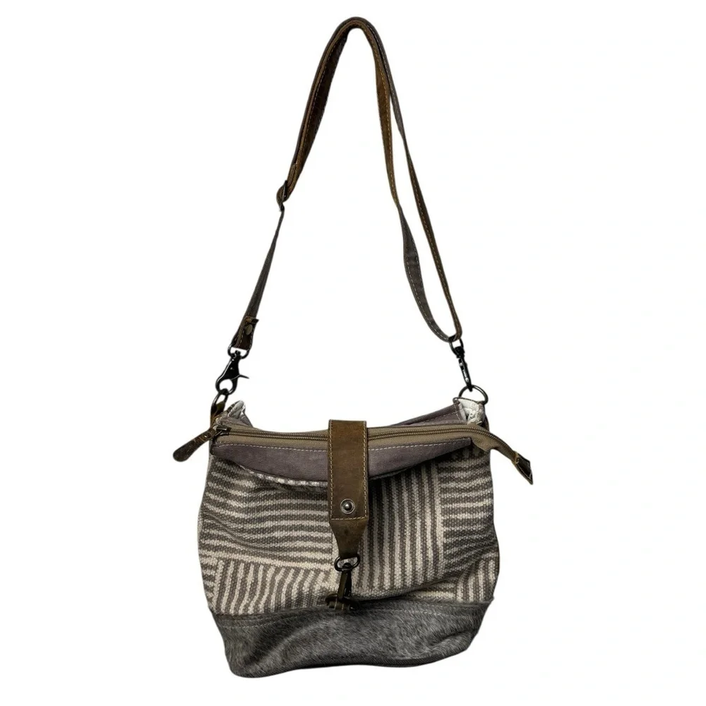 Myra Crossbody Bag Upcycled Canvas Fur Shoulder Bag Purse Satchel Travel Boho